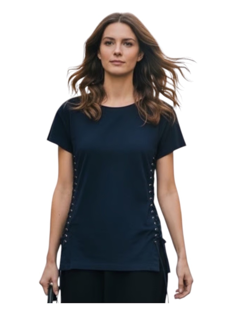 J.Crew 100% Cotton Navy Tee w/ Lace-Up Corseted Sides